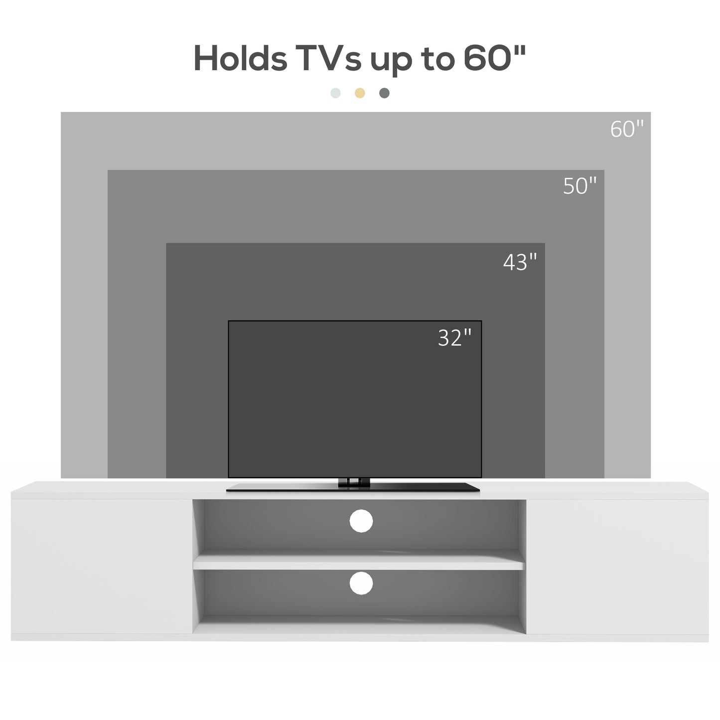 Lumipa 140cm High Gloss White Floating TV Stand With Open Shelves And Doors For Screens Up To 60 Inches