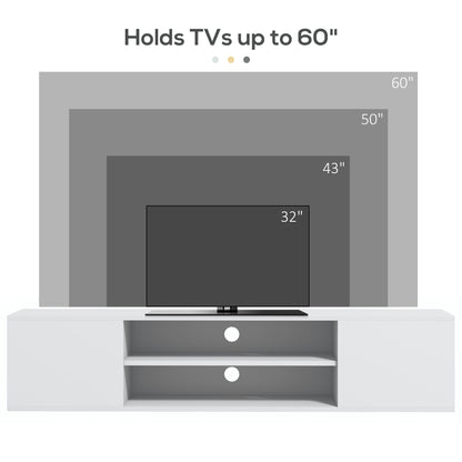 Lumipa 140cm High Gloss White Floating TV Stand With Open Shelves And Doors For Screens Up To 60 Inches