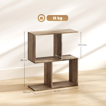 Tolezi Wooden Oak Narrow S Shaped Side Table With 3 Tier Storage