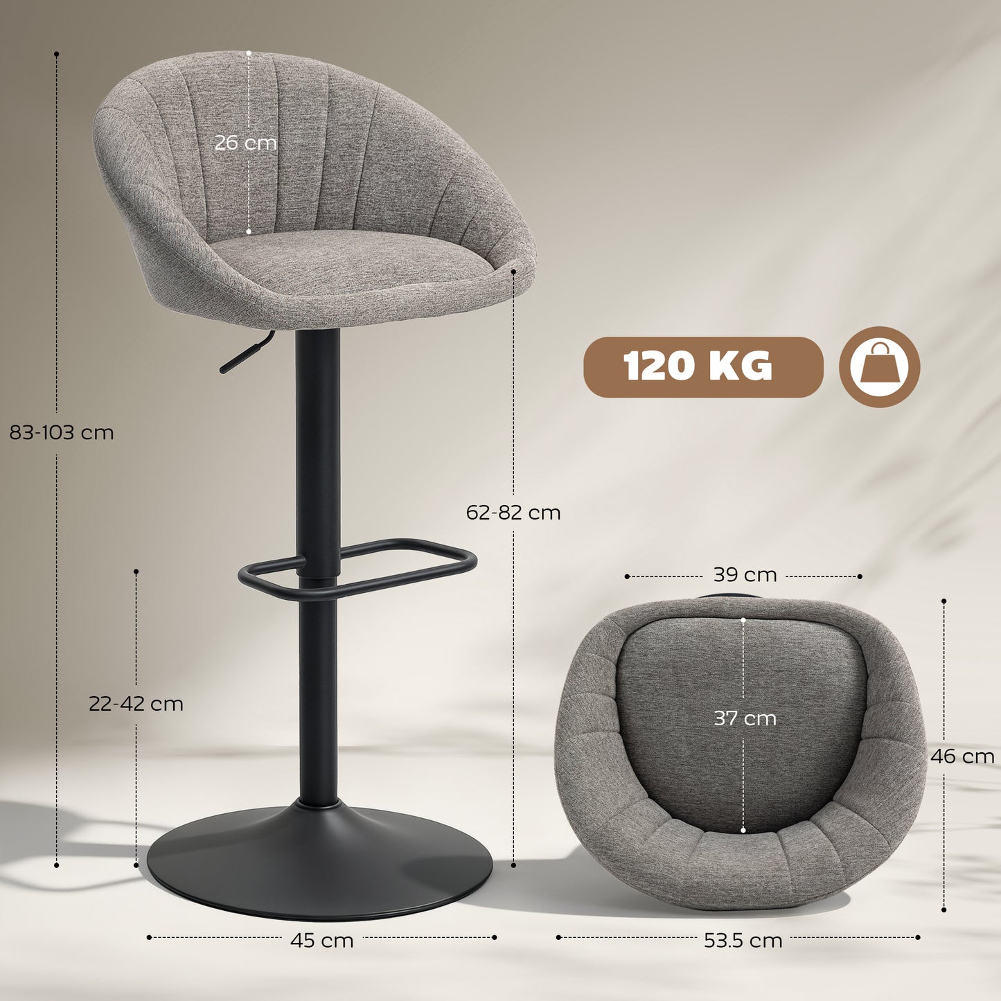 Relodi Lifa Set Of 2 Grey Upholstered Relaxed Tub Style Bar Chairs