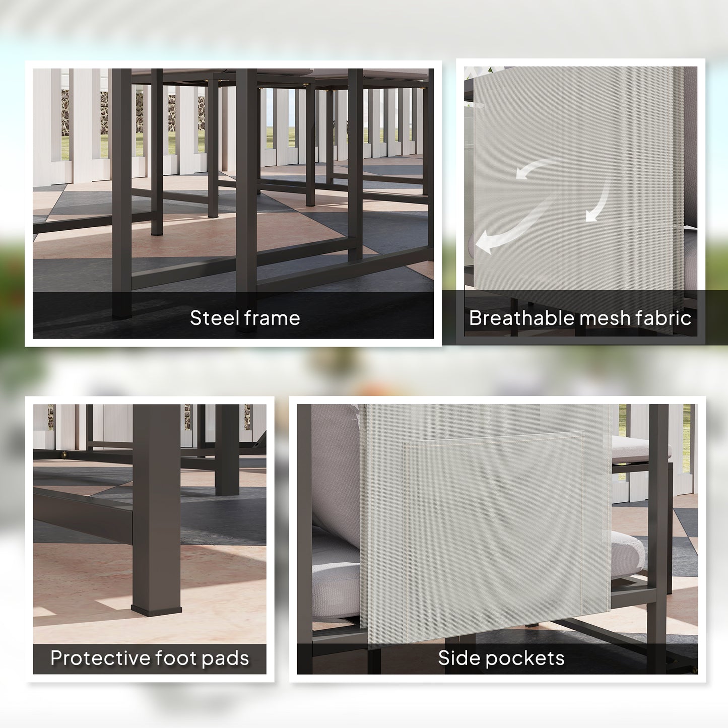 Layori 8 Seater Grey Steel Frame Garden Dining Set