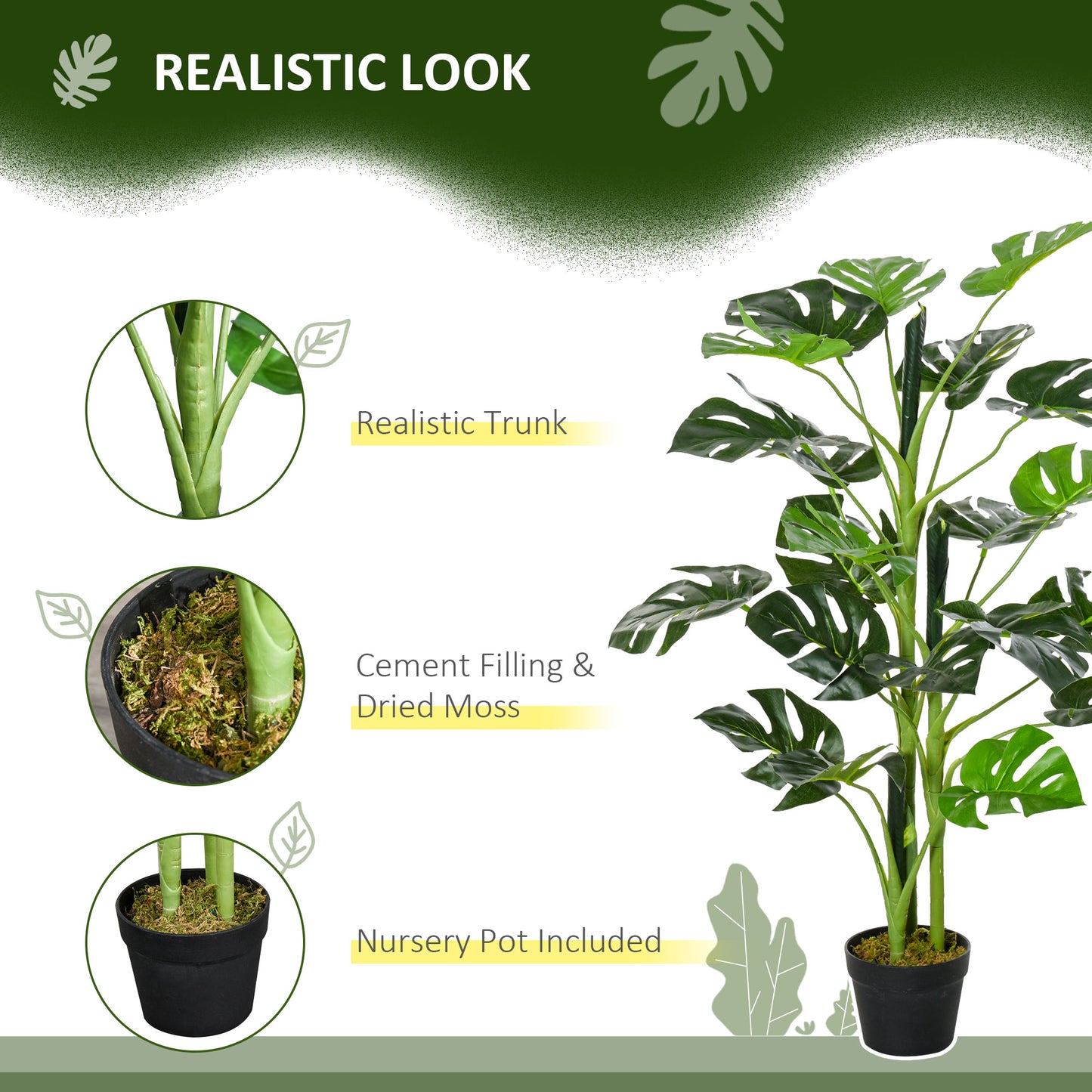 Nalale Lumo Set Of 2 Artificial Monstera Style Trees With Cheese Leaf Design And Pots