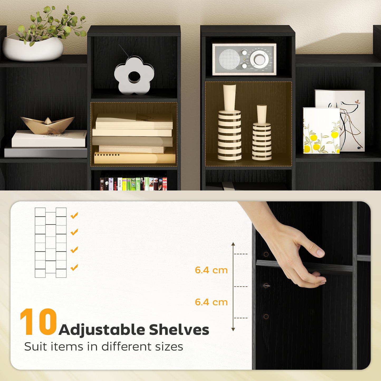 Faelsu Nota Wooden Black Twenty One Compartment Storage Bookcase