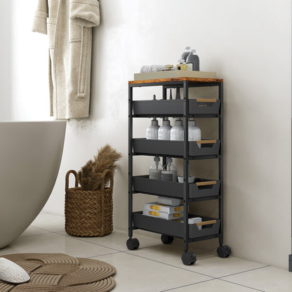 Coli Metal Black 5 Tier Storage Trolley On Wheels