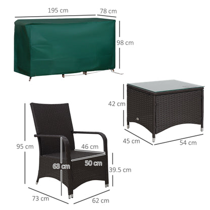 Lofita Brown Rattan White Garden 3 Piece Bistro Set With Cream Cushions And Protective Cover