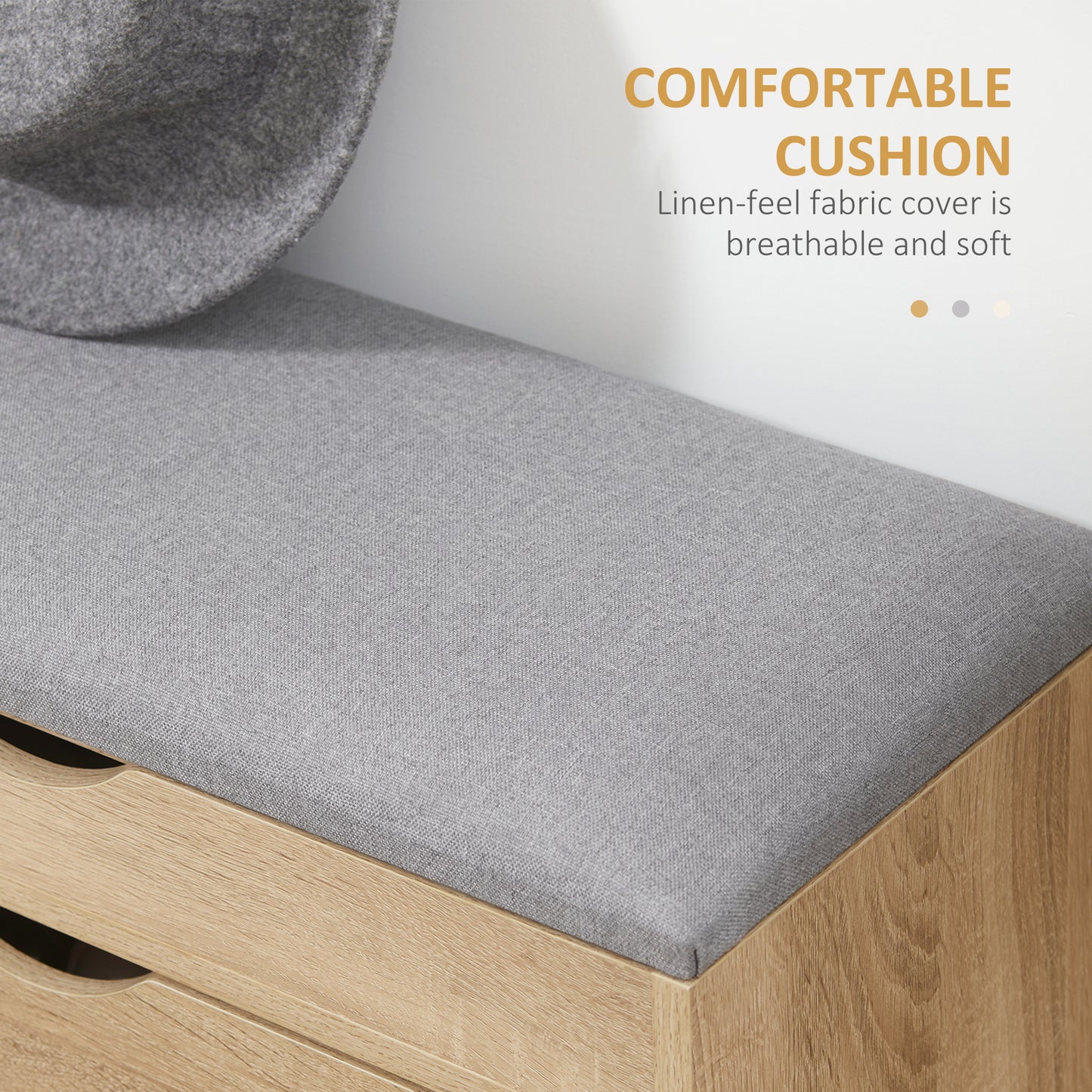 Zielma Wooden Natural Shoe Bench With Flip Up Storage And Grey Cushioned Seat
