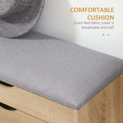 Zielma Wooden Natural Shoe Bench With Flip Up Storage And Grey Cushioned Seat