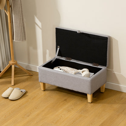 Solo Linen Light Grey Storage Footstool With Storage Natural Wooden Legs