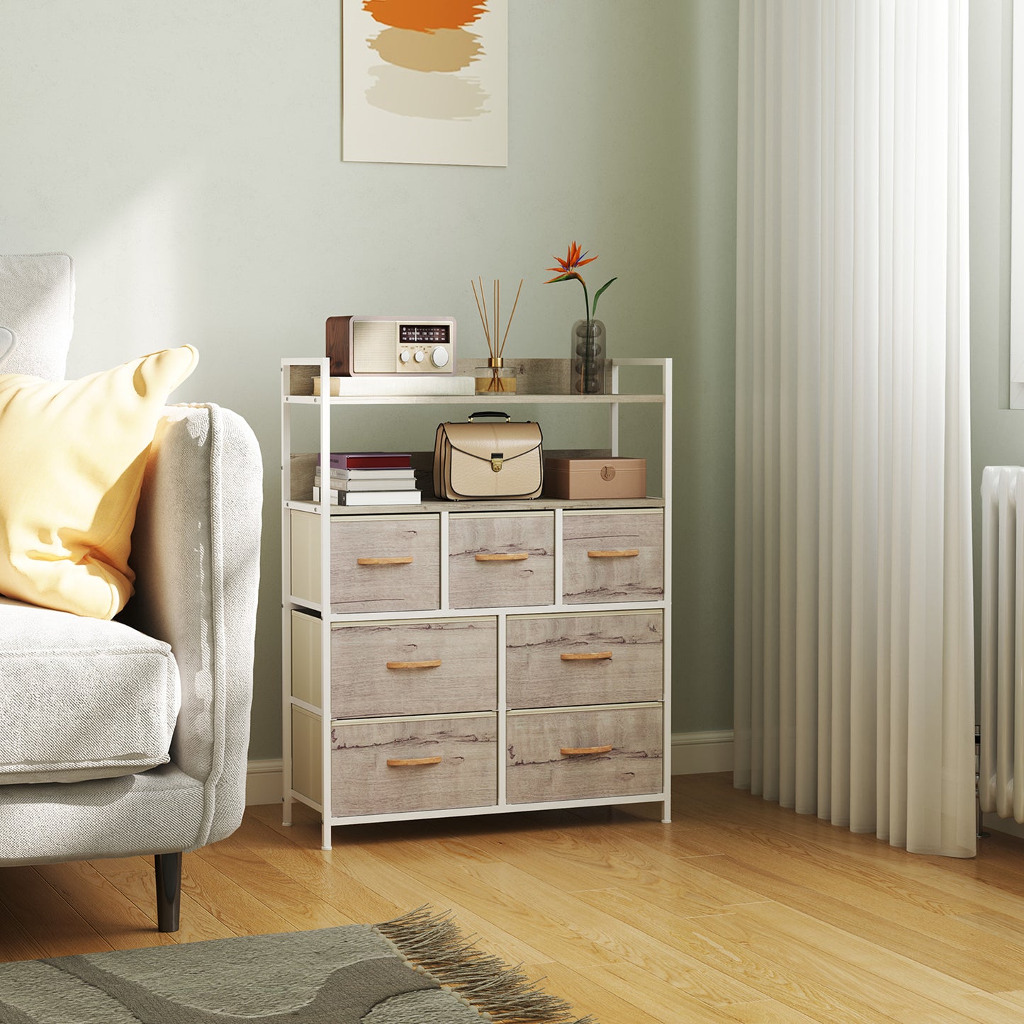 Rile Grey Fabric And Wood 7 Drawer Storage Chest