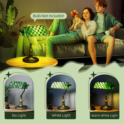 Nofilu Glass And Metal Green Vintage Style Stained Glass Table Lamp