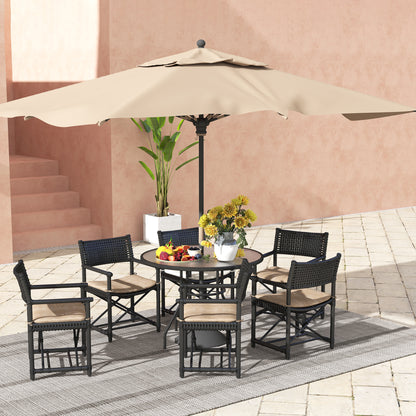 Rekapa Metal Black Glass Top Outdoor Table With Central Parasol Hole
