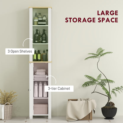 Nifael Favi Slim Bathroom Storage Cabinet With OFauxn Compartment And Adjustable Shelves White 34 x 23 x 165 cm