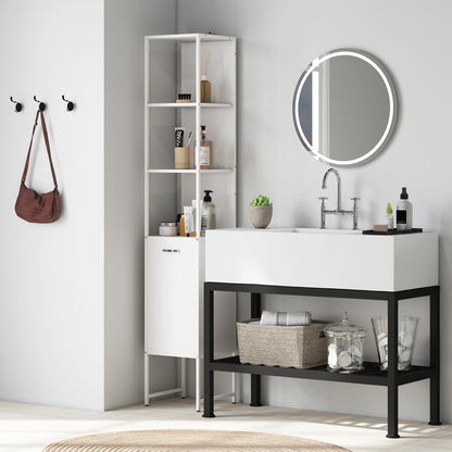 Neliha Tall Bathroom Storage Cabinet With OFauxn Shelves And Adjustable Interior White