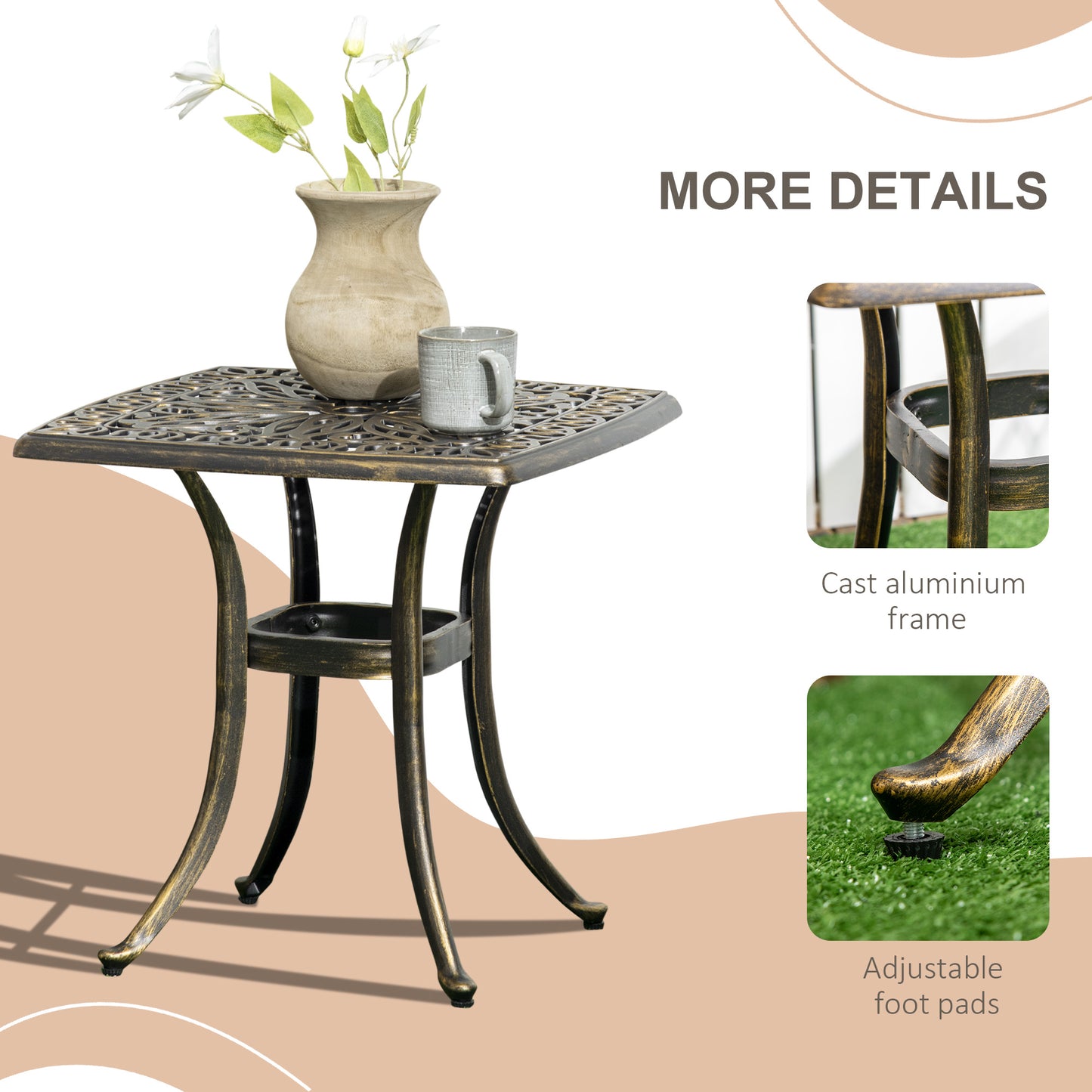 Mave Cast Aluminium Bronze Patio Coffee Table With Central Umbrella Hole