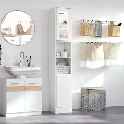 Sokana Tall Bathroom Storage Cabinet With Mirror And Adjustable Shelving Freestanding White