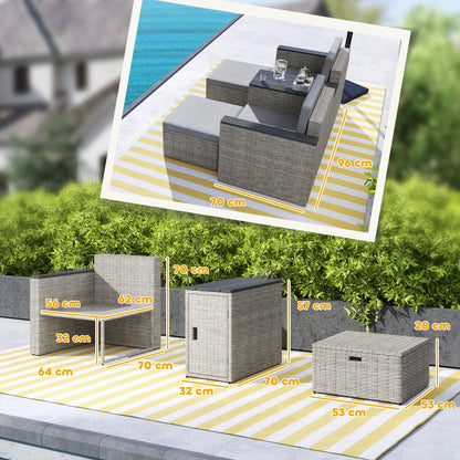 Naleni Grey Rattan  5 Piece Nesting Outdoor Bistro Set With Footstools Storage Coffee Table