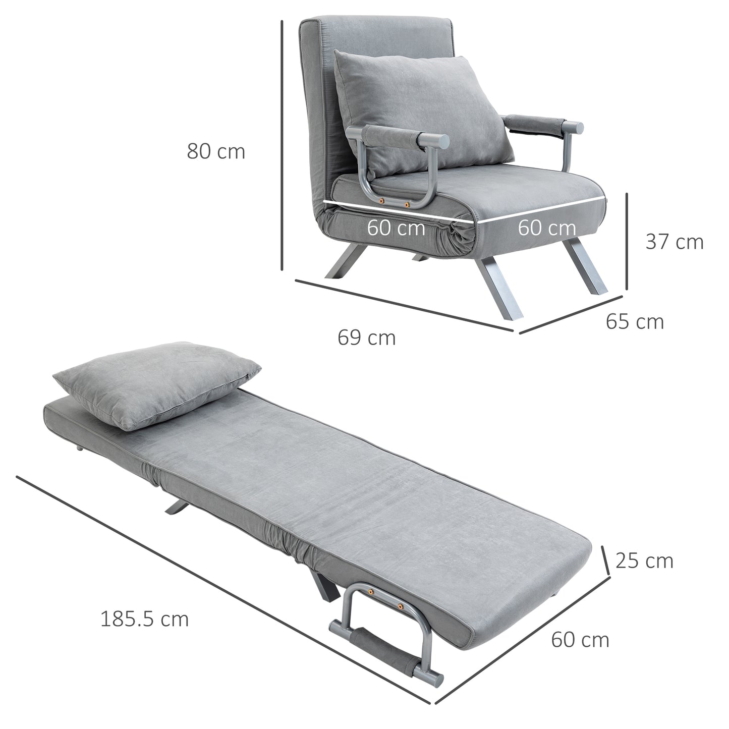 Yorito Suedette Grey Adjustable Back Futon Sofa Chair
