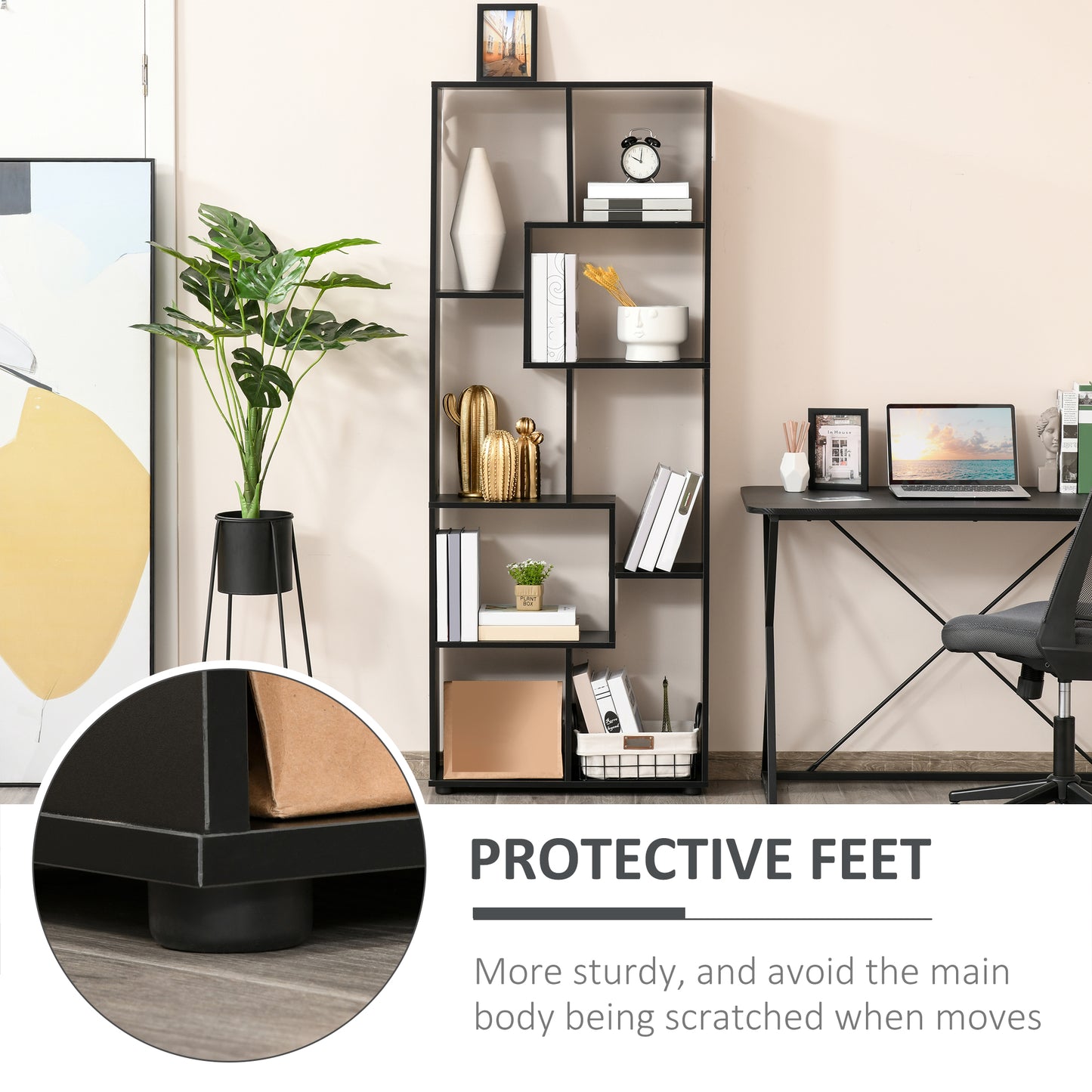 Rotolu Bado Wood Black 8 Tier Freestanding Grid Bookcase With Anti Tip Design