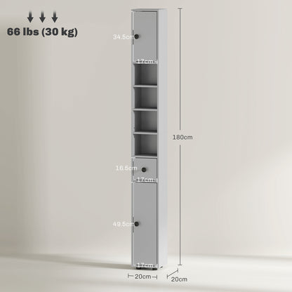Tasere Tall Slim Bathroom Storage Cabinet With Drawers Shelves And Cupboards Grey