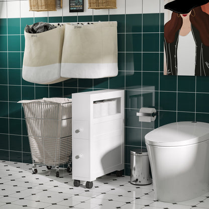 Mine Balu Narrow Rolling Bathroom Storage Unit With 2 Drawers And Wheels