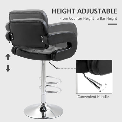 Rina Faux Leather Black Adjustable Swivel Bar Stool With Armrests And Footrest