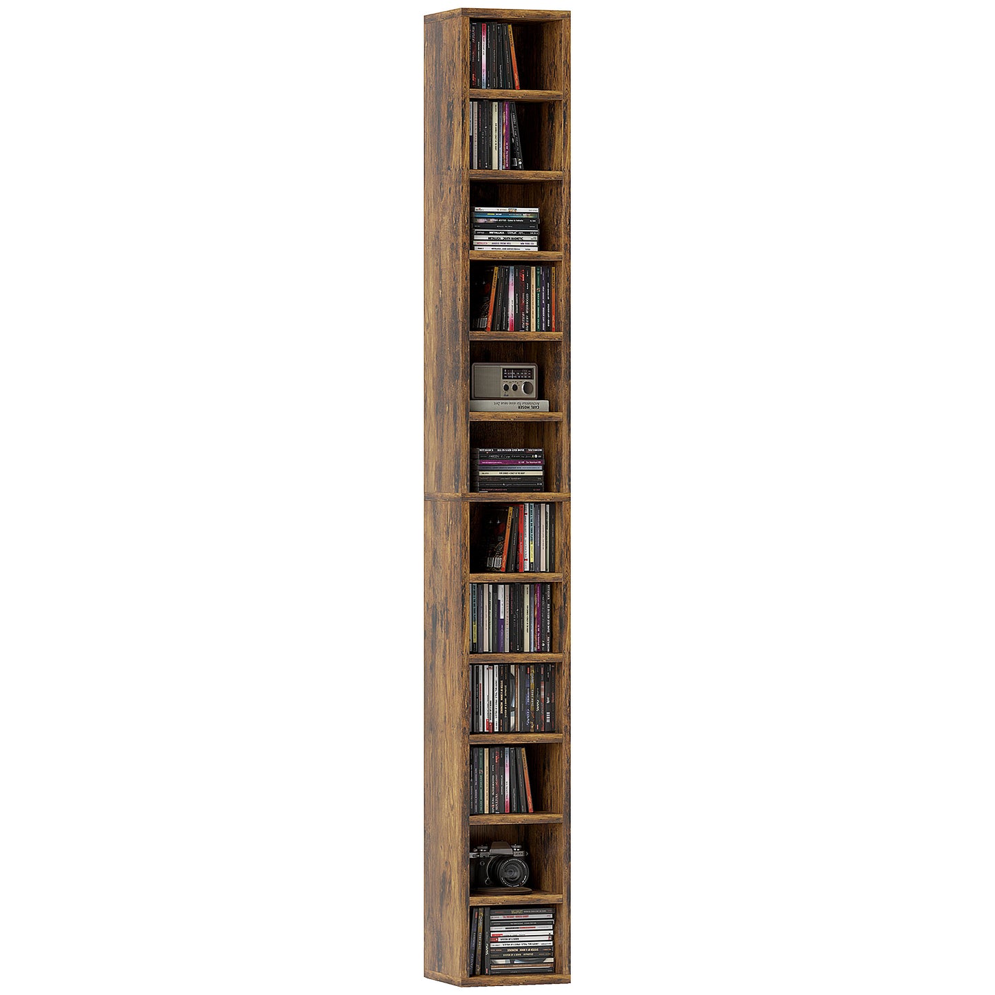 Nedito Wood Rustic Brown Tall Narrow Media Storage Tower With 204 Disc Capacity