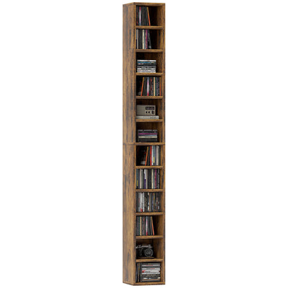 Nedito Wood Rustic Brown Tall Narrow Media Storage Tower With 204 Disc Capacity