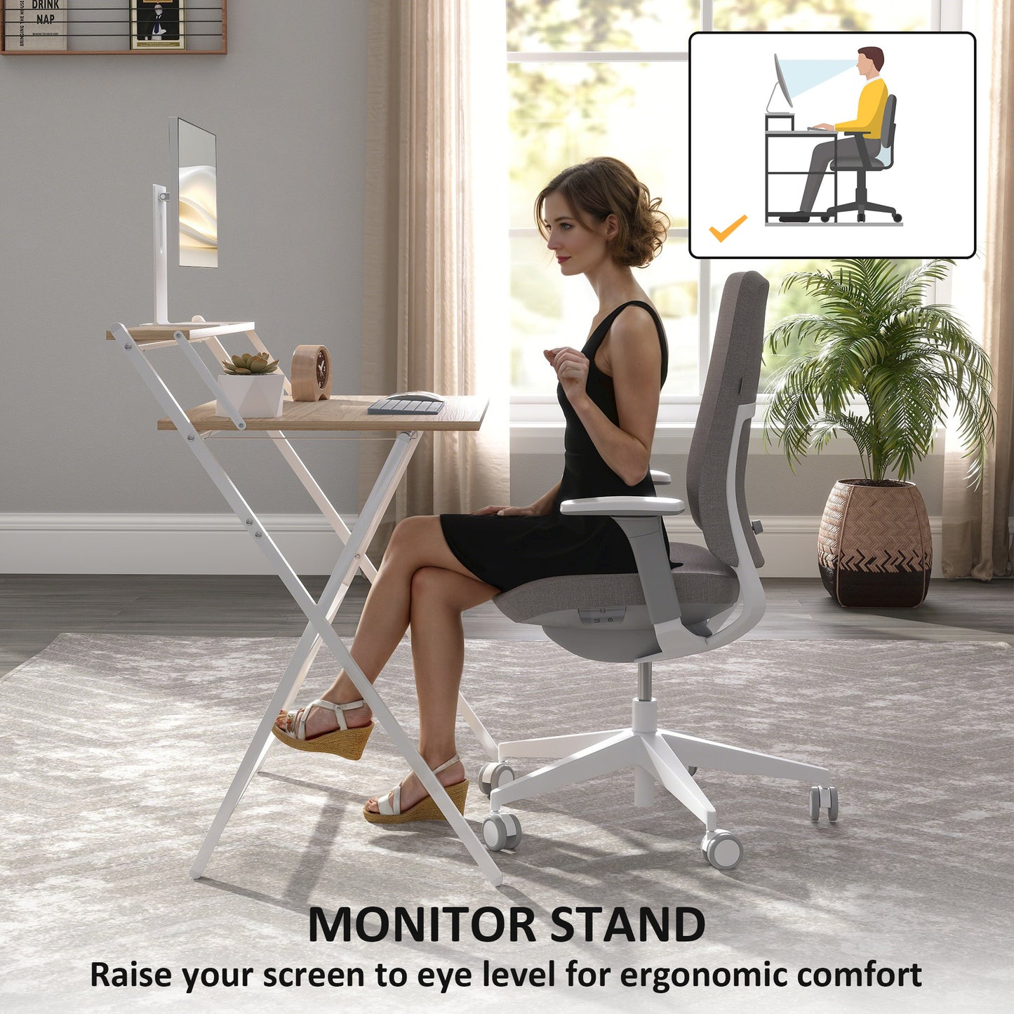 Mane  81.5cm Wooden Natural Folding Desk With Raised Monitor Shelf
