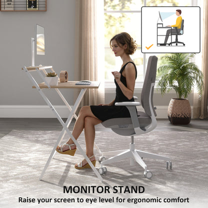 Mane  81.5cm Wooden Natural Folding Desk With Raised Monitor Shelf