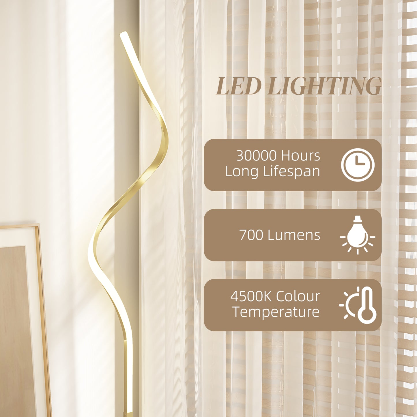 Fiyosu Metal Gold Tone Dimmable LED Floor Lamp With Adjustable Brightness And Foot Switch