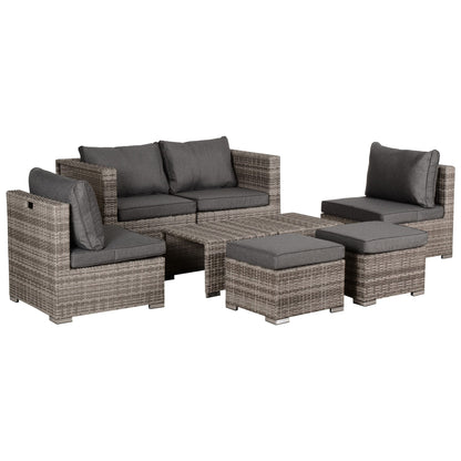 Relu Mixed Grey Rattan 6 Seater Outdoor Garden Sofa Set With Chairs Footstools and Tables