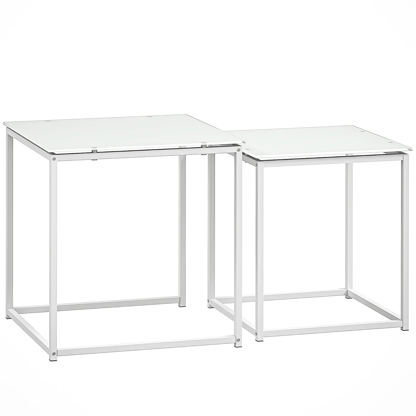 Lenoni Metal And Glass White Set Of 2 Nesting Coffee Tables With TemFauxred Glass Tops
