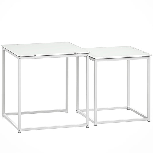 Lenoni Laso Metal And Glass White Set Of 2 Nesting Coffee Tables With TemFauxred Glass Tops