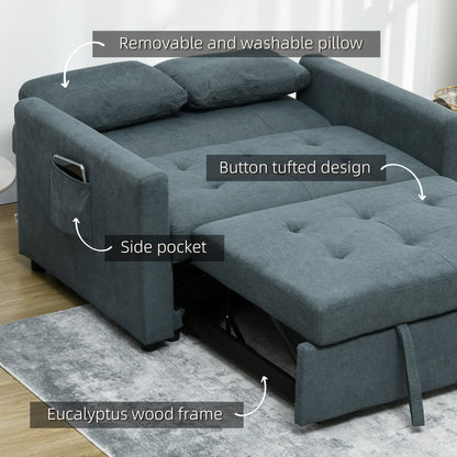 Matano Maso Charcoal Grey 2 Seater Sofa Bed With Side Pockets And Cushions
