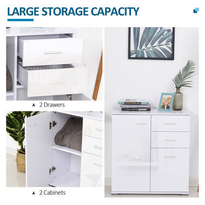 Lodino High Gloss White Sideboard With 2 Drawers 2 Doors And Adjustable Shelves