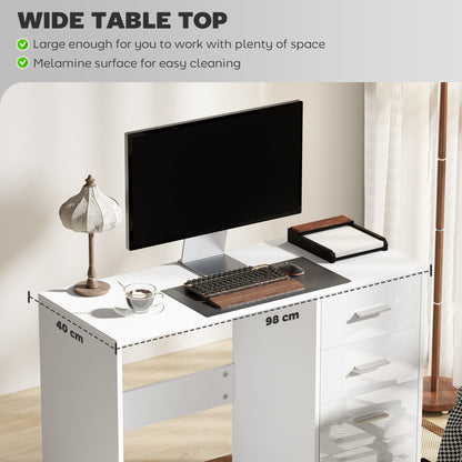 Reka 98cm High Gloss White Desk 4 Drawers For Home Office