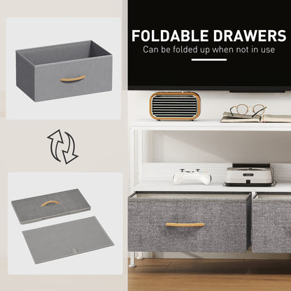 Avavale 98cm White TV Storage Unit With 2 Fold Down Fabric Drawers