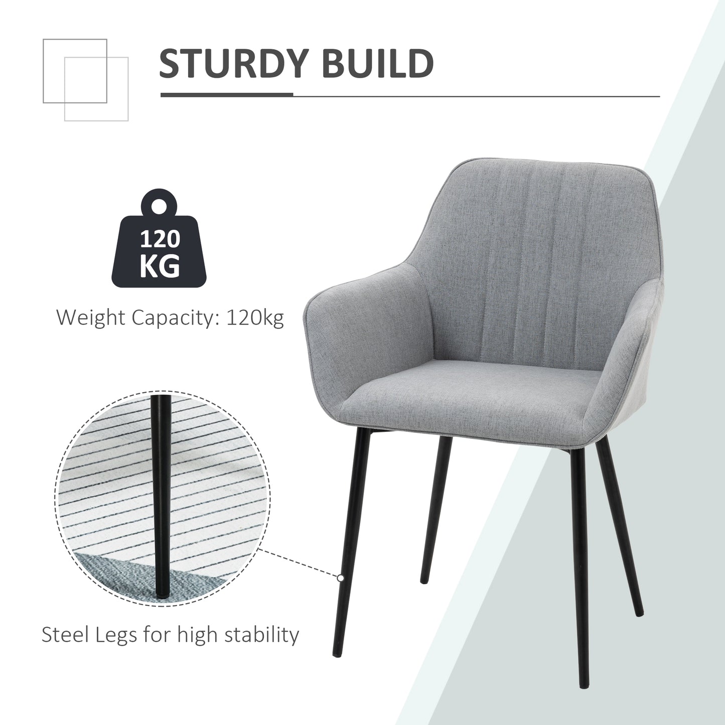 Mona Novi Set Of 2 Fabric Light Grey Dining Chairs With Metal Legs For Kitchen Or Dining