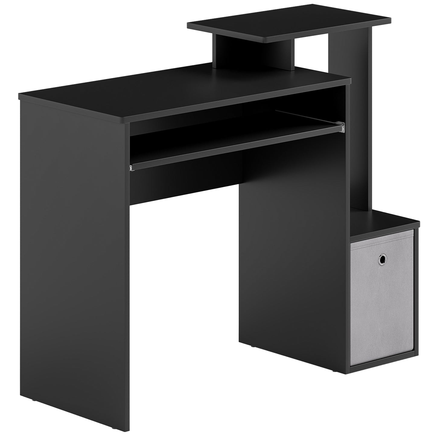 Noelni 100cm Wooden Black Home Office Desk With Sliding Keyboard Tray Drawer And Shelving