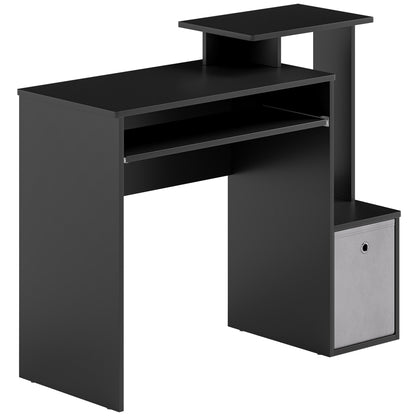 Noelni 100cm Wooden Black Home Office Desk With Sliding Keyboard Tray Drawer And Shelving