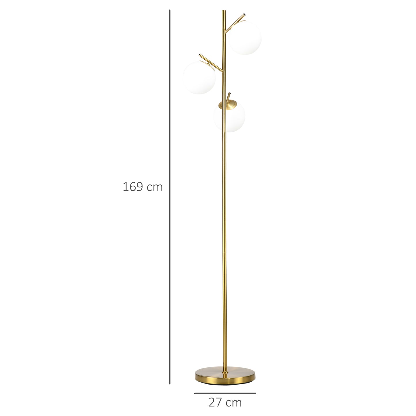 Tasozi Metal Gold 3 Light Tree Floor Lamp With Globe Shades