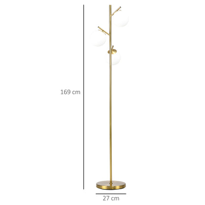 Tasozi Metal Gold 3 Light Tree Floor Lamp With Globe Shades