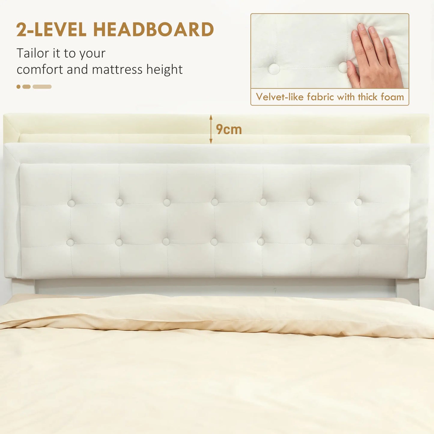 Double 4FT6 Ottoman Bed Frame with Front Divan Drawer Storage Cream