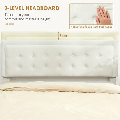 Double 4FT6 Ottoman Bed Frame with Front Divan Drawer Storage Cream