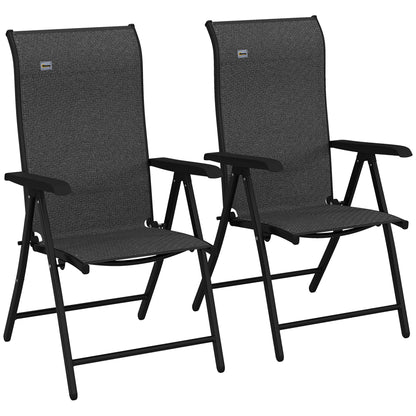 Lecore Set Of 2 Metal Grey Folding Garden Chairs With 7 Position Reclining Backs