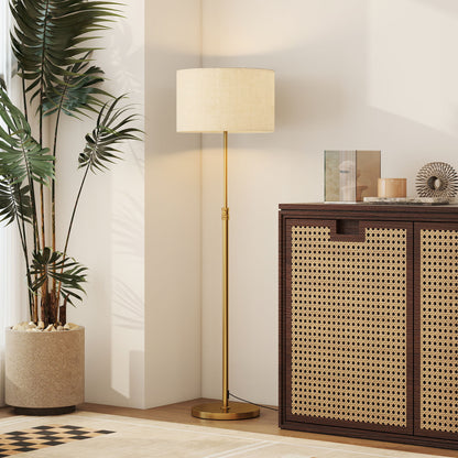 Mava Metal Gold Tone Adjustable Floor Lamp With Linen Shade Dimmable