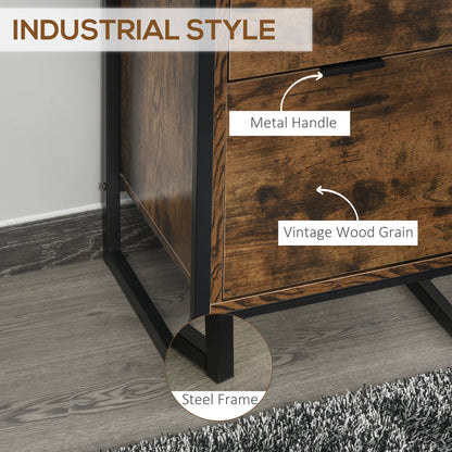 Naba Metal and Wood Rustic Brown Set Of 2 Industrial 3 Drawer Storage Bedside Tables