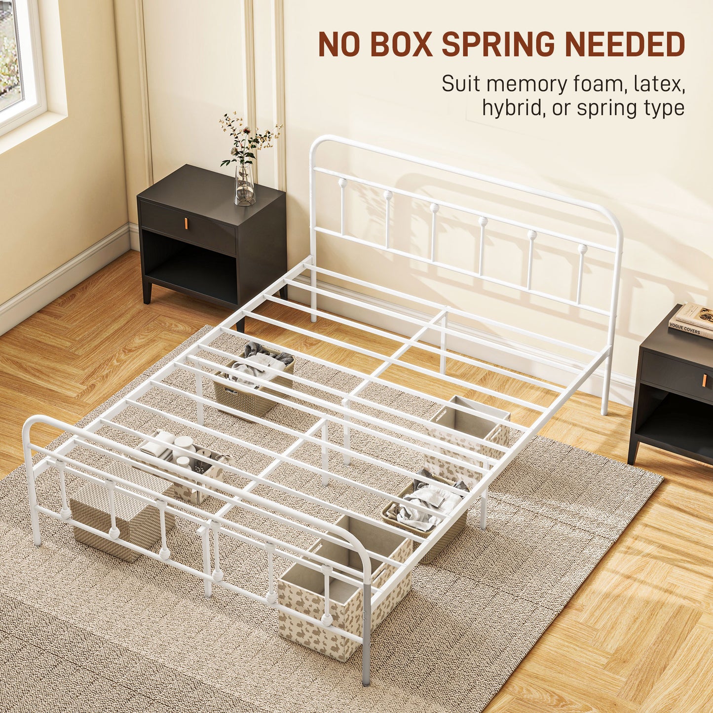 Keli 4FT6 White Metal Minimalist Double Metal Bed Frame