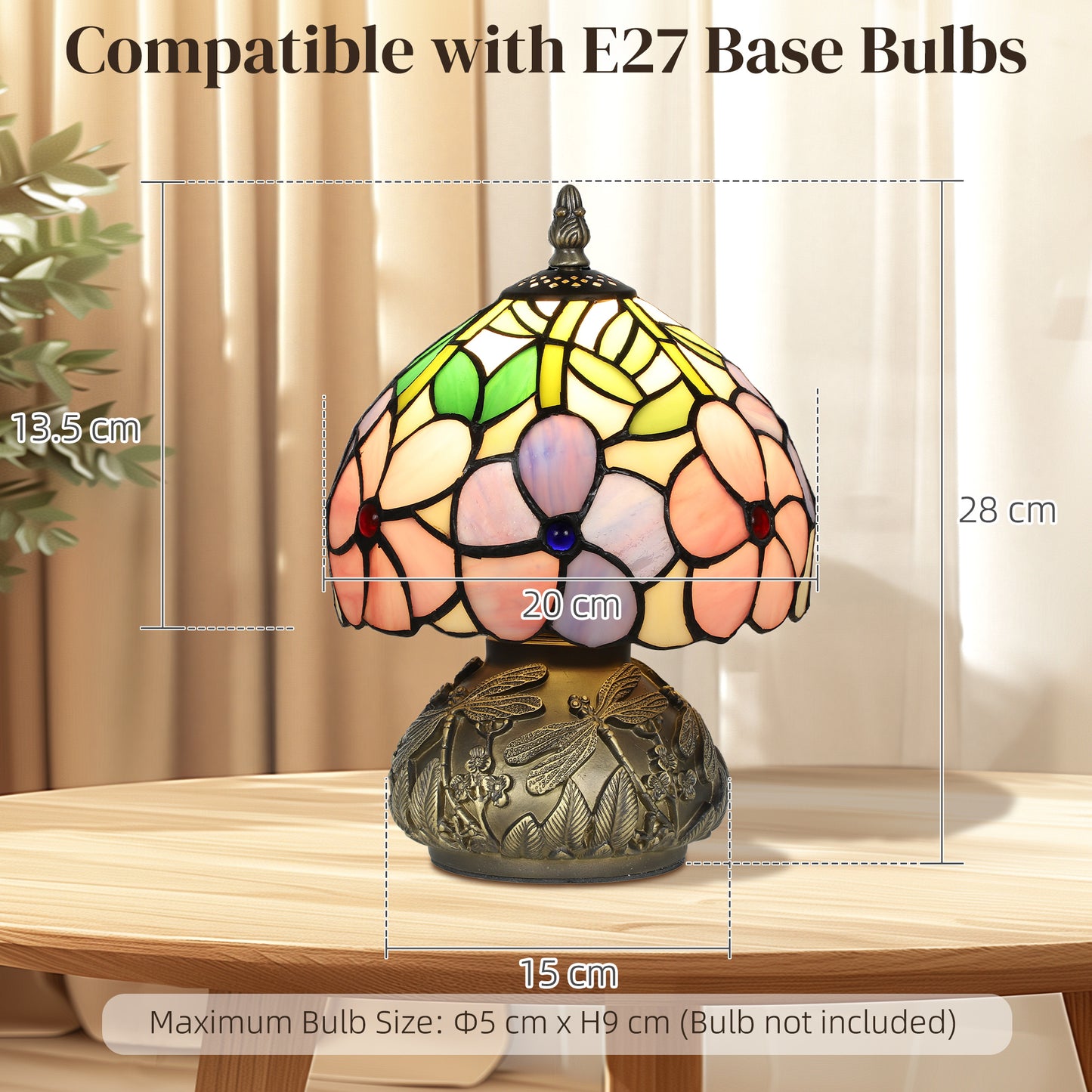 Fasa Glass And Metal Pink Tiffany Dragonfly Table Lamp With Brass Base