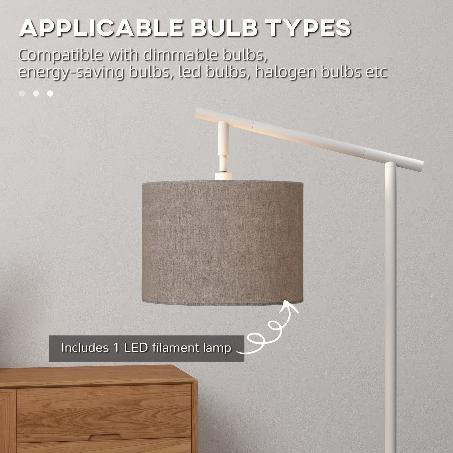Moneel Metal Grey Adjustable Floor Lamp With 350 Degree Rotating Shade And LED Bulb